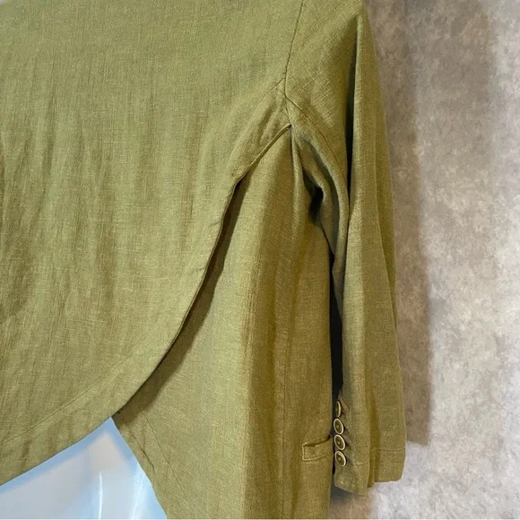 Anthropologie Green Blazer 6 Linen‎ Blend Asymmetrical Back Avant Grade - Picture 7 of 10